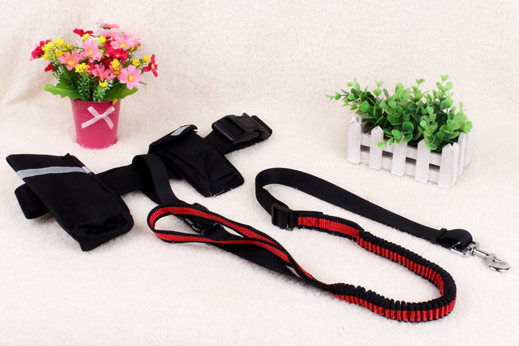 KFX-1851325 Cushioned Stretch Nylon Dog Leash with Hands-Free Design and Extra Storage Ring