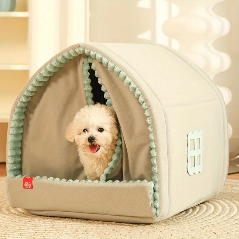 KFX-1851581 Cozy Winter Dog House with Double Door Curtain - Available in Small, Medium, and Large Sizes