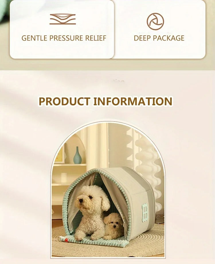 KFX-1851581 Cozy Winter Dog House with Double Door Curtain - Available in Small, Medium, and Large Sizes