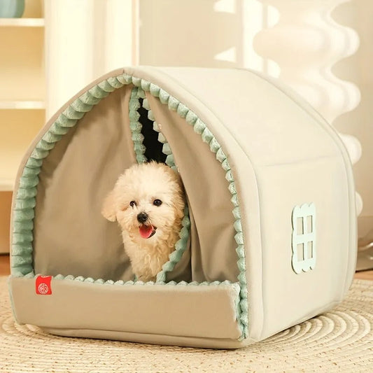 KFX-1851581 Cozy Winter Dog House with Double Door Curtain - Available in Small, Medium, and Large Sizes