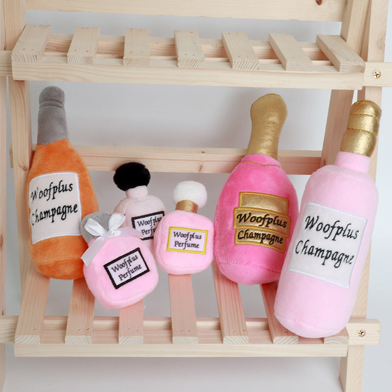 KFX-1852349 Plush Wine Bottle Pet Toy in Various Colors for Dog Fun