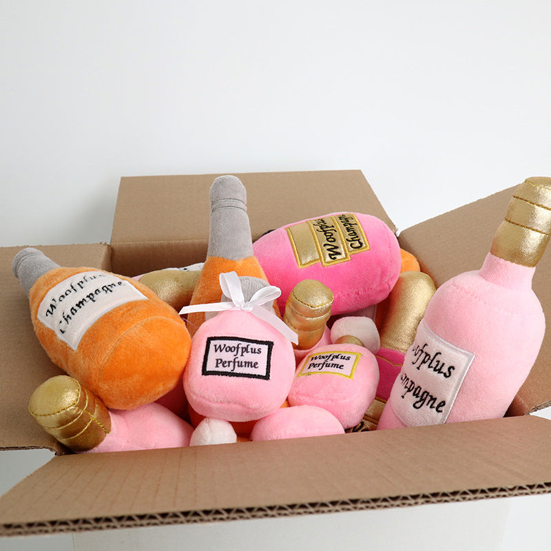 KFX-1852349 Plush Wine Bottle Pet Toy in Various Colors for Dog Fun