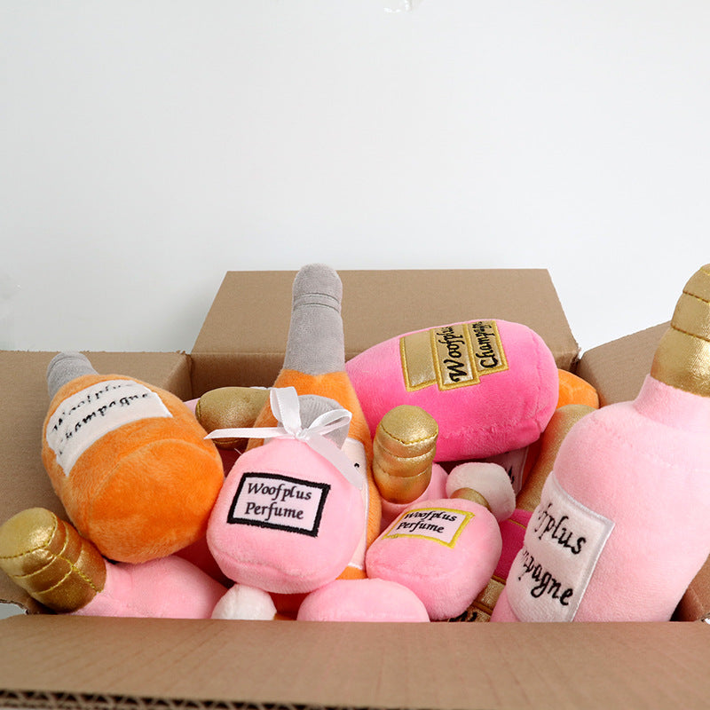 KFX-1852349 Plush Wine Bottle Pet Toy in Various Colors for Dog Fun