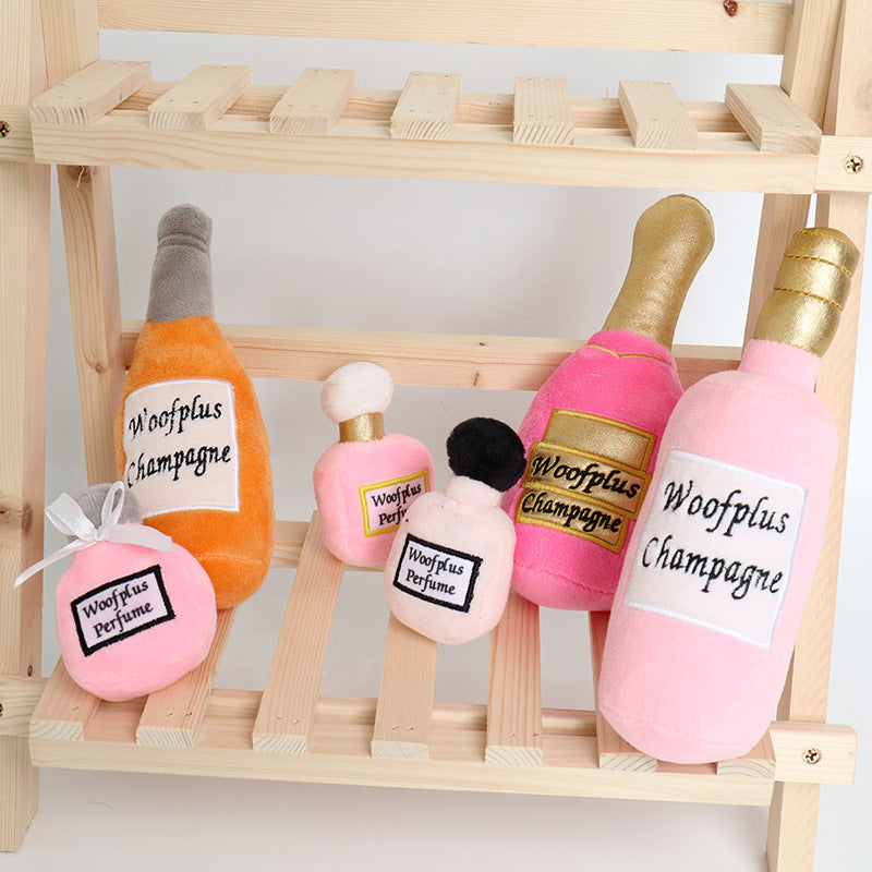 KFX-1852349 Plush Wine Bottle Pet Toy in Various Colors for Dog Fun