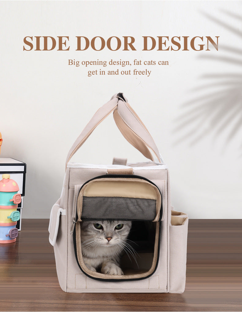 KFX-1853757 Portable Pet Backpack for Outdoor Use - Breathable, Medium-Hard Canvas Design with Large Capacity