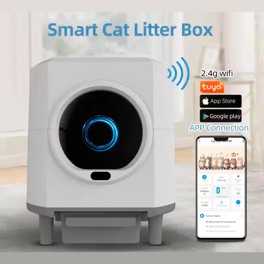 KFX-185491 Large Capacity Self-Cleaning Cat Litter Box with Smart App Control for Multiple Cats - 90L Total Closed Design