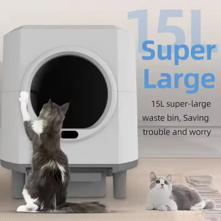 KFX-185491 Large Capacity Self-Cleaning Cat Litter Box with Smart App Control for Multiple Cats - 90L Total Closed Design