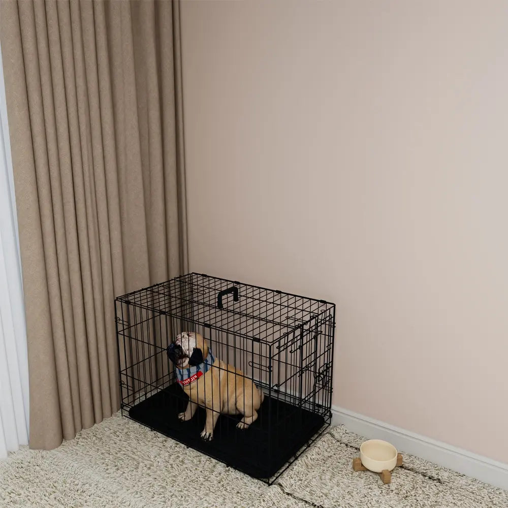 KFX-1855165 30-Inch Black Wire Dog Cage with Double Locking Mechanism, Dual Door Access, and Single Handle Design