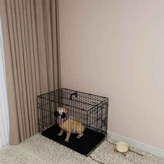 KFX-1855165 30-Inch Black Wire Dog Cage with Double Locking Mechanism, Dual Door Access, and Single Handle Design