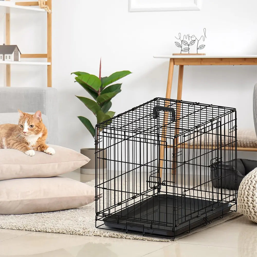 KFX-1855165 30-Inch Black Wire Dog Cage with Double Locking Mechanism, Dual Door Access, and Single Handle Design