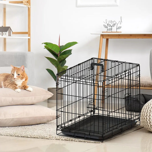 KFX-1855165 30-Inch Black Wire Dog Cage with Double Locking Mechanism, Dual Door Access, and Single Handle Design
