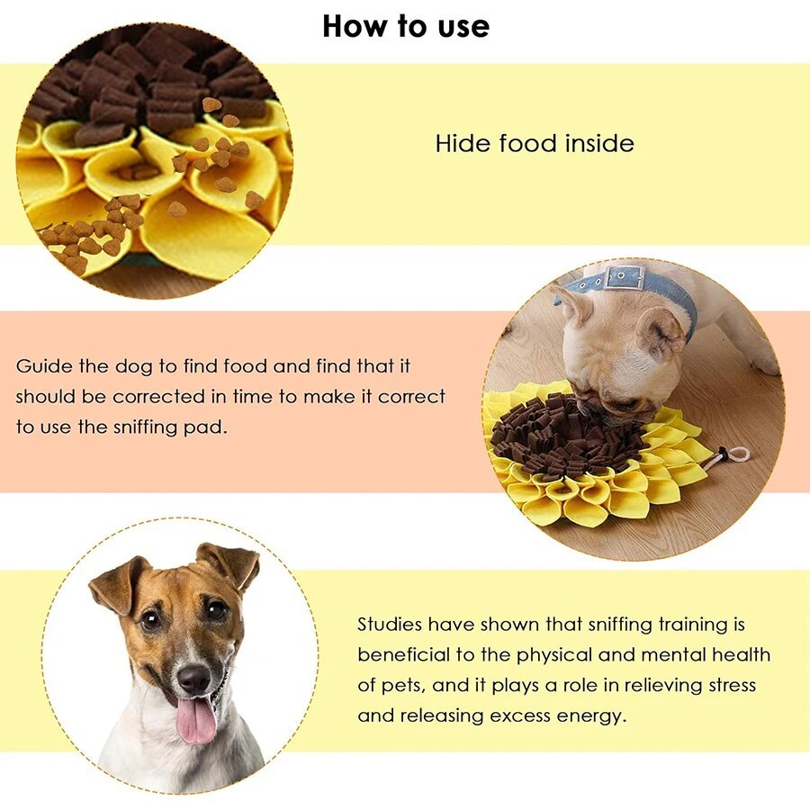 KFX-1858749 Non-Slip Sunflower Snuffle Mat for Dogs - Washable Fleece Slow Feeder for Nosework Training and Stress Relief