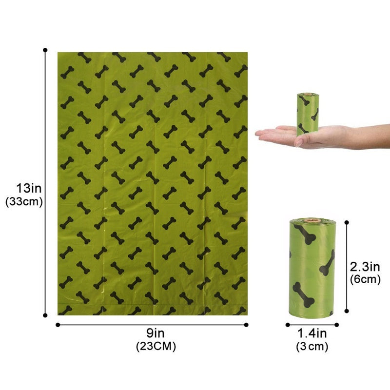KFX-1859517 Degradable Dog Poop Bags - 18 Rolls in Military Green with Black Bone Design