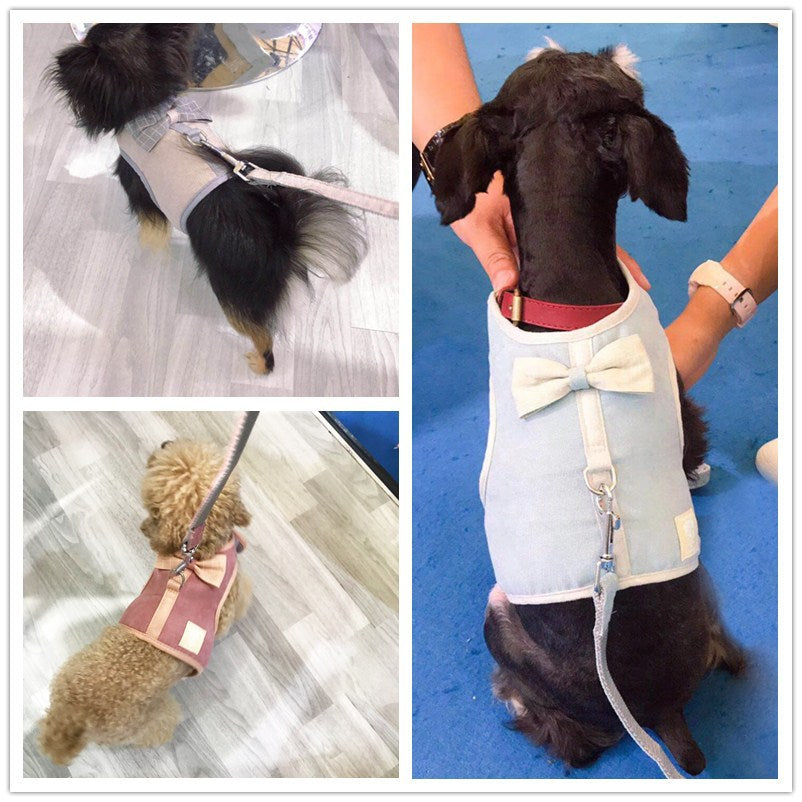KFX-1859645 Korean Style Grid Pet Harness for Small and Medium Dogs with Hand Holding Rope - Available in Blue, Brown, Pink, Gray
