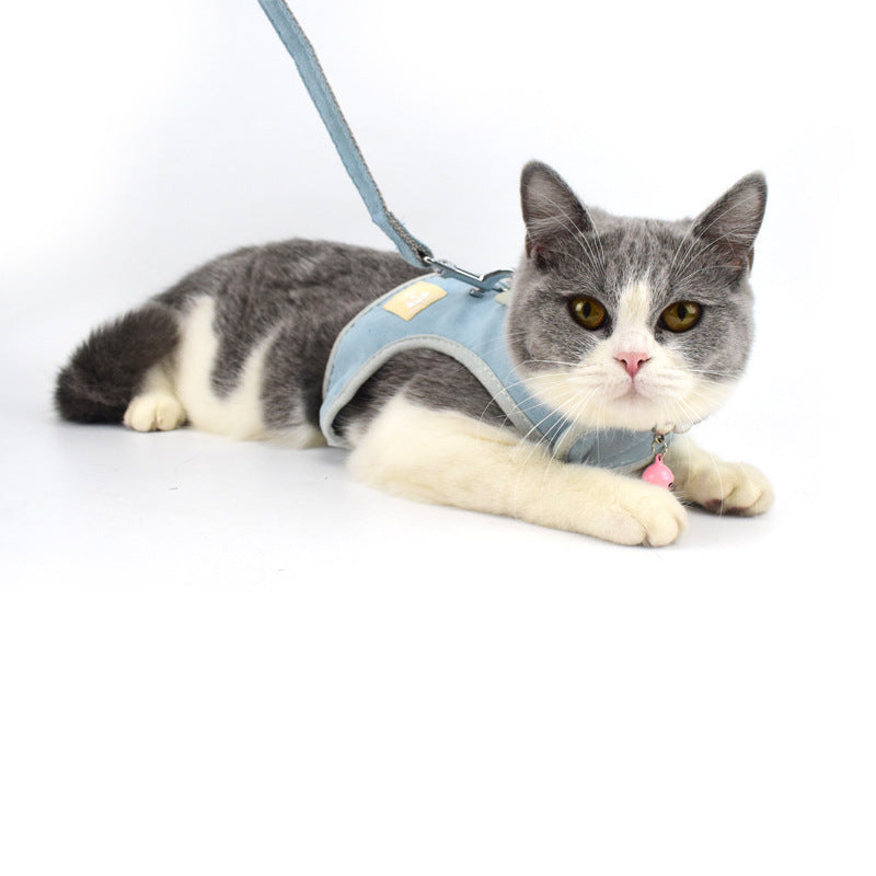 KFX-1859645 Korean Style Grid Pet Harness for Small and Medium Dogs with Hand Holding Rope - Available in Blue, Brown, Pink, Gray