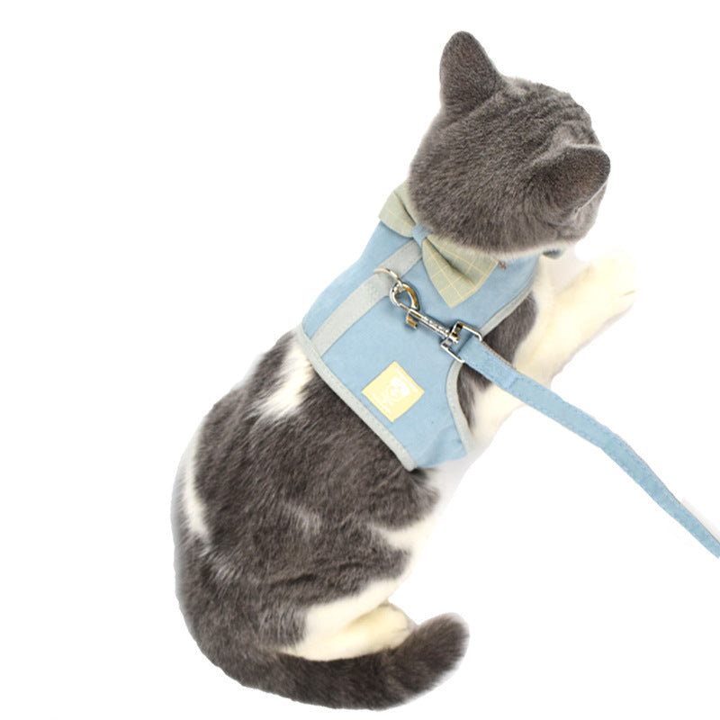 KFX-1859645 Korean Style Grid Pet Harness for Small and Medium Dogs with Hand Holding Rope - Available in Blue, Brown, Pink, Gray