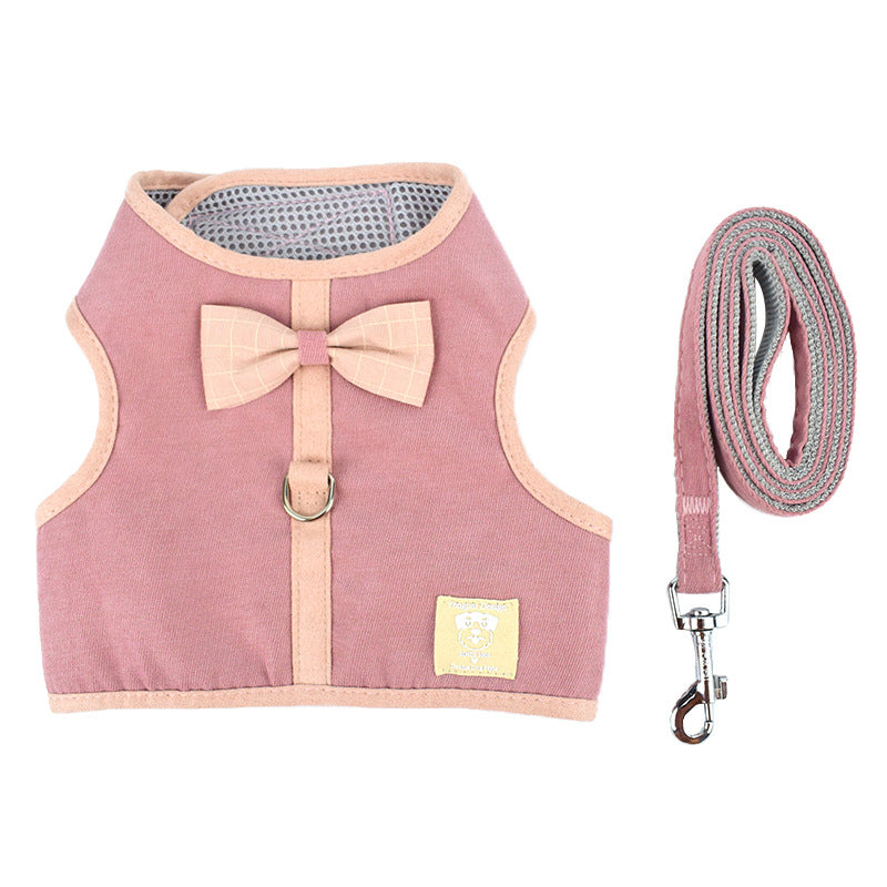 KFX-1859645 Korean Style Grid Pet Harness for Small and Medium Dogs with Hand Holding Rope - Available in Blue, Brown, Pink, Gray