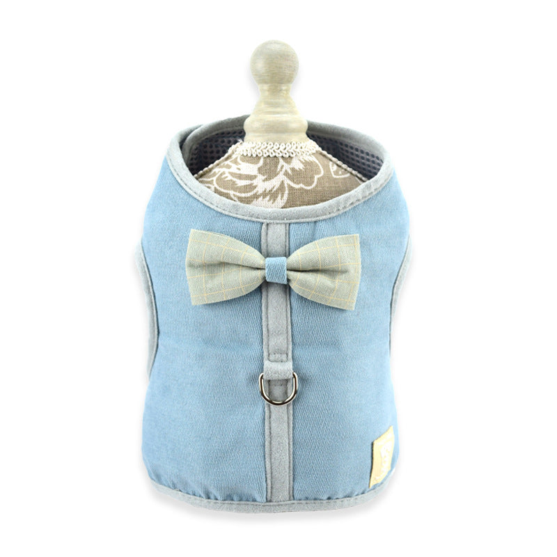 KFX-1859645 Korean Style Grid Pet Harness for Small and Medium Dogs with Hand Holding Rope - Available in Blue, Brown, Pink, Gray