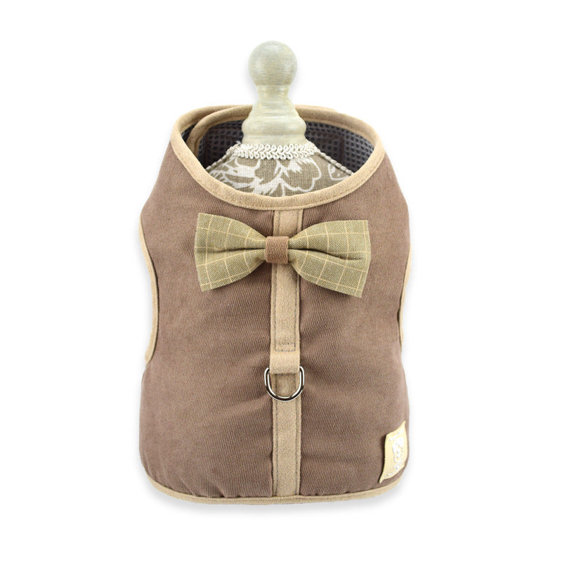 KFX-1859645 Korean Style Grid Pet Harness for Small and Medium Dogs with Hand Holding Rope - Available in Blue, Brown, Pink, Gray