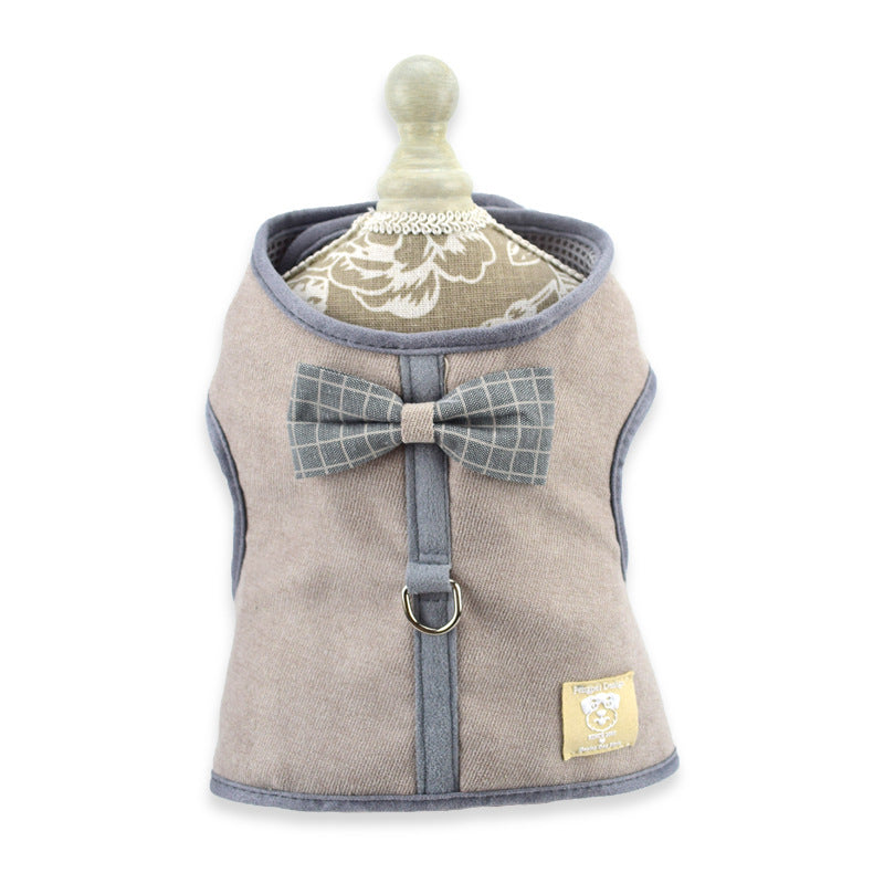 KFX-1859645 Korean Style Grid Pet Harness for Small and Medium Dogs with Hand Holding Rope - Available in Blue, Brown, Pink, Gray