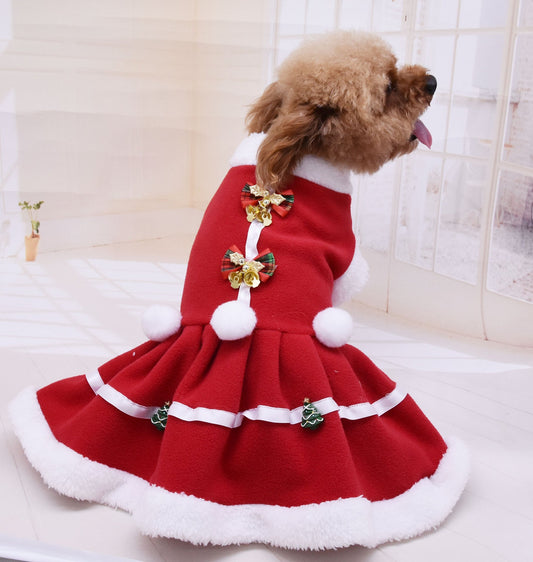 KFX-1861437 Cozy Red Fleece Christmas Skirt for Dogs - Warm Pet Dress for Autumn and Winter