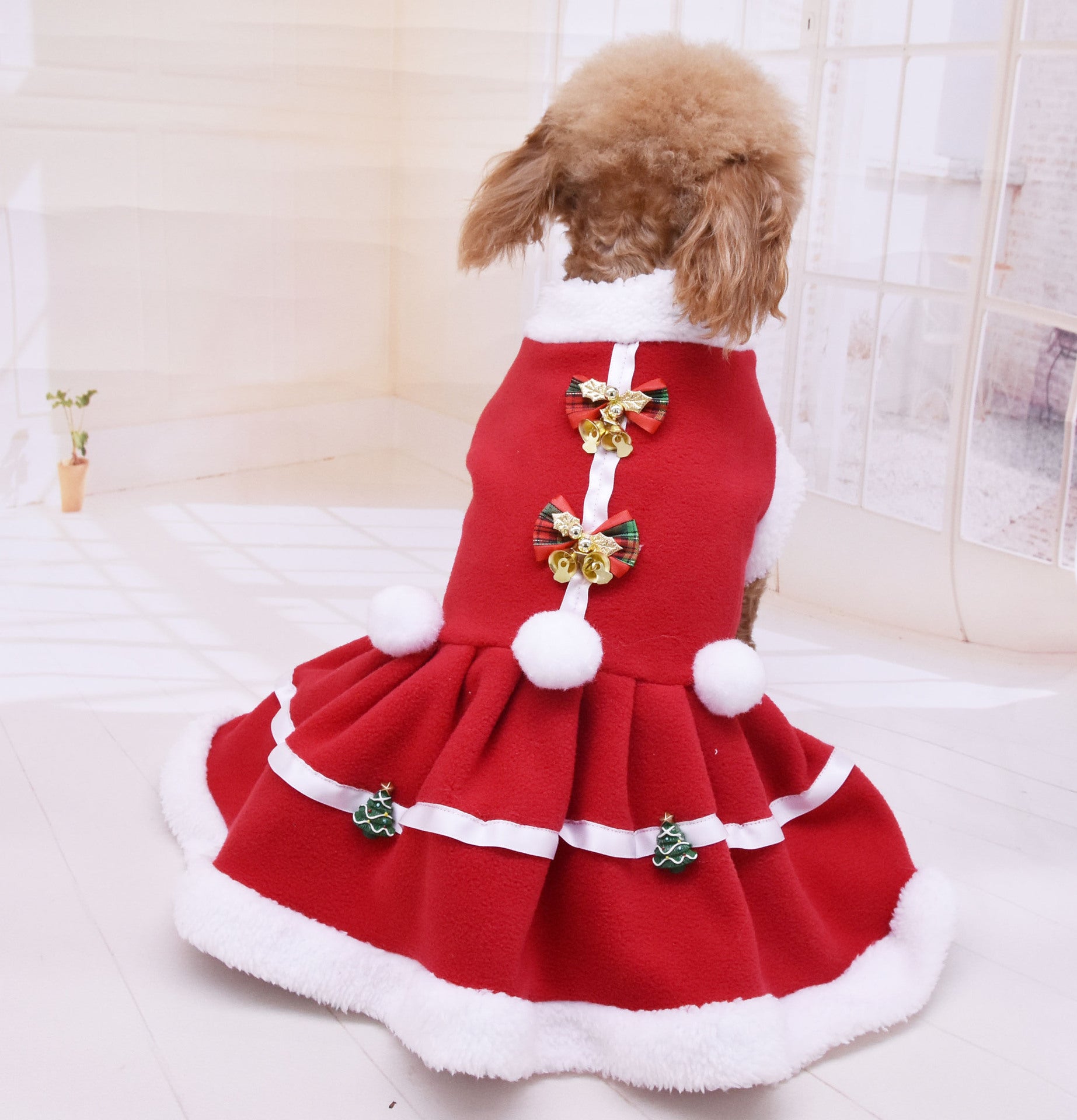 KFX-1861437 Cozy Red Fleece Christmas Skirt for Dogs - Warm Pet Dress for Autumn and Winter