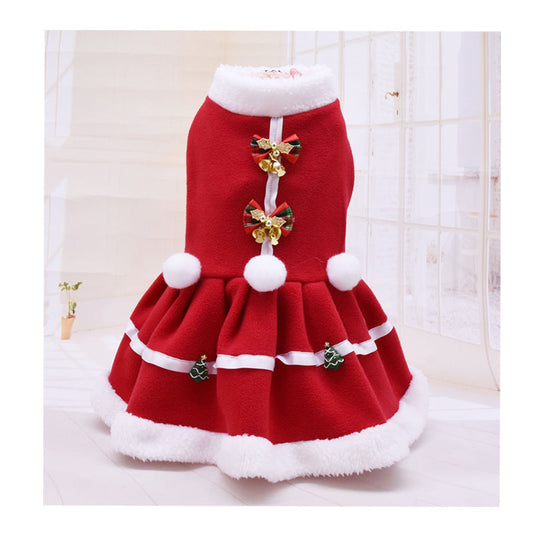 KFX-1861437 Cozy Red Fleece Christmas Skirt for Dogs - Warm Pet Dress for Autumn and Winter