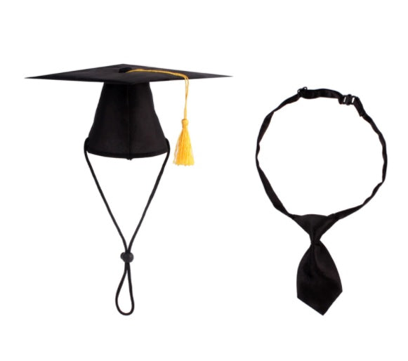 KFX-1862077 Dog Graduation Cap and Adjustable Tie Set for Small and Medium Pets