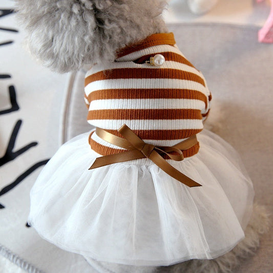 KFX-1863613 Navy and Coffee Striped Cotton Summer Skirt for Small Dogs