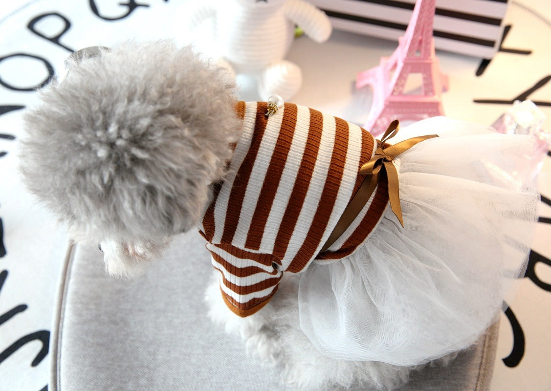 KFX-1863613 Navy and Coffee Striped Cotton Summer Skirt for Small Dogs