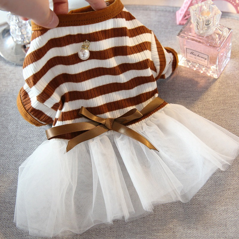 KFX-1863613 Navy and Coffee Striped Cotton Summer Skirt for Small Dogs