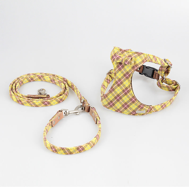 KFX-1865021 Stylish Cotton Fabric Dog Leash with Chest Strap for Small to Medium Breeds