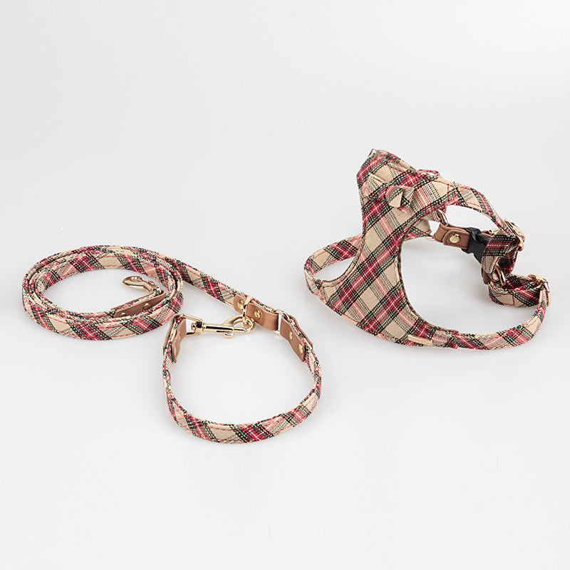KFX-1865021 Stylish Cotton Fabric Dog Leash with Chest Strap for Small to Medium Breeds