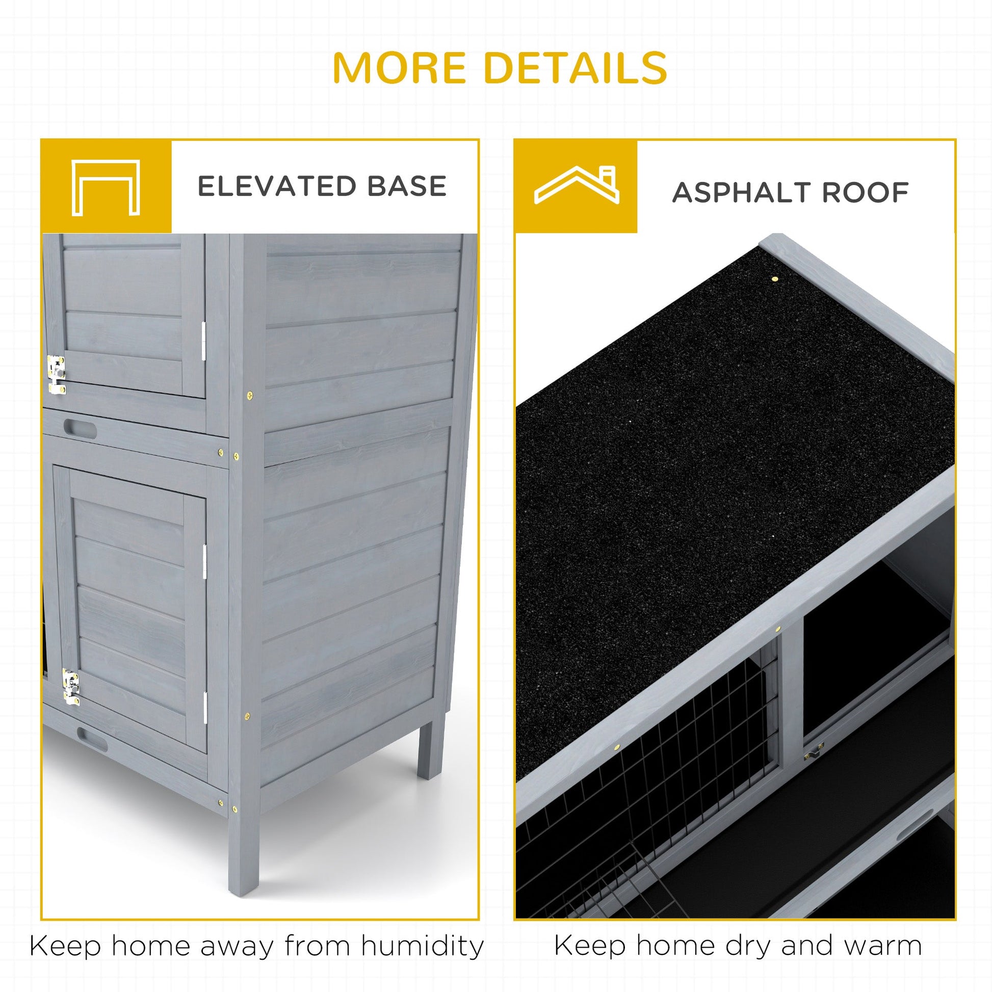 KFX-1866685 2-Story Wooden Rabbit Hutch with Waterproof Roof and Lockable Doors, Gray Small Animal Habitat