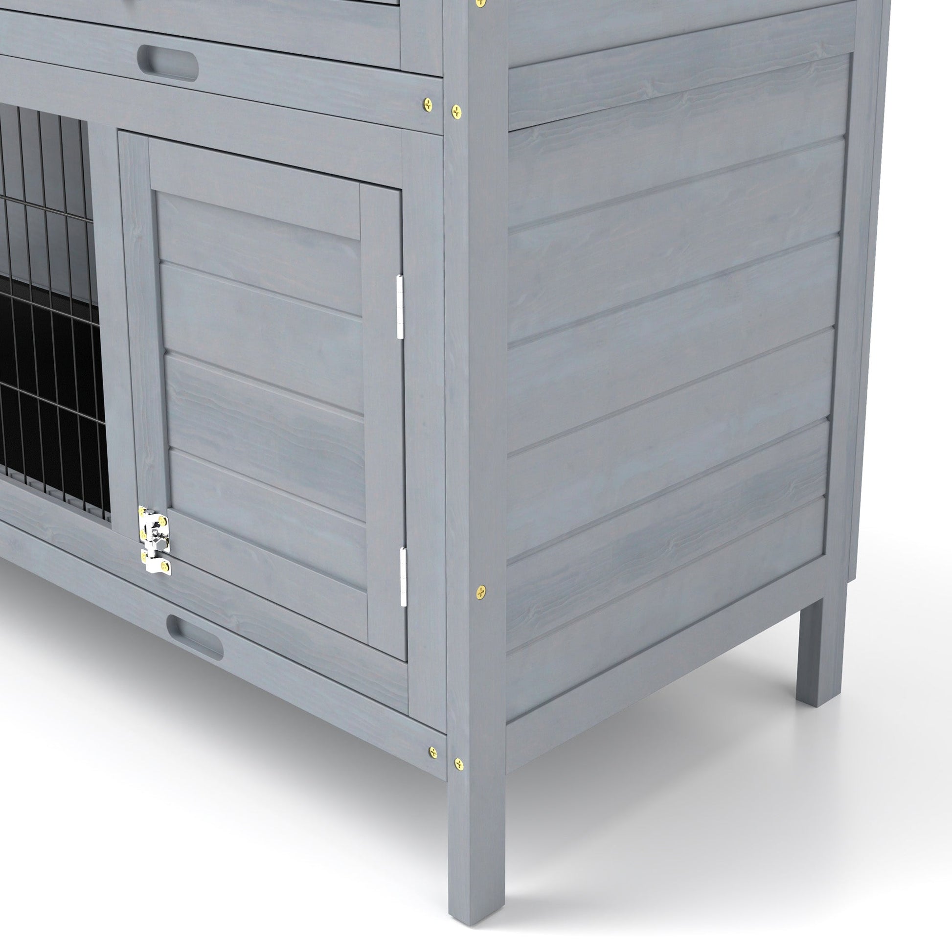 KFX-1866685 2-Story Wooden Rabbit Hutch with Waterproof Roof and Lockable Doors, Gray Small Animal Habitat