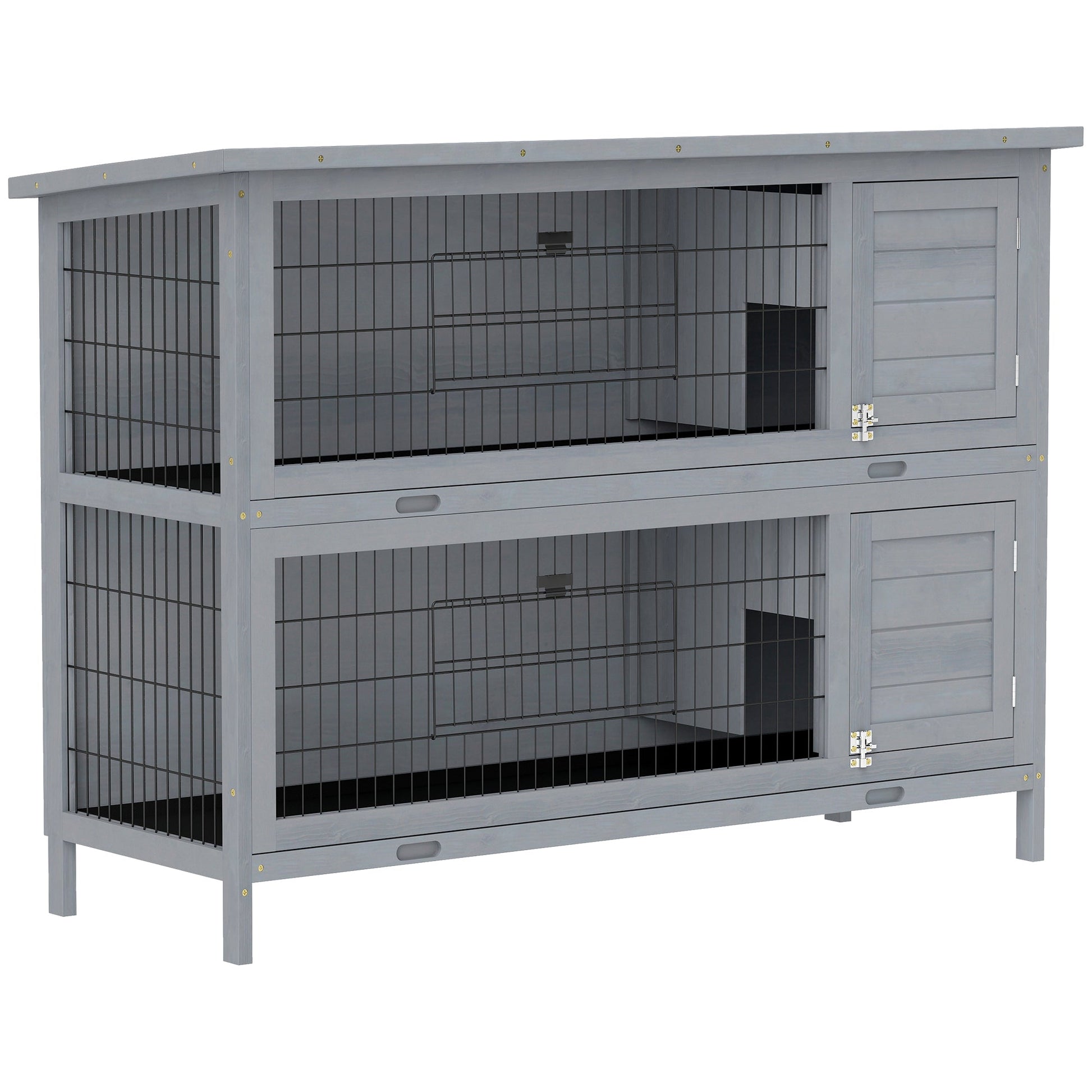 KFX-1866685 2-Story Wooden Rabbit Hutch with Waterproof Roof and Lockable Doors, Gray Small Animal Habitat