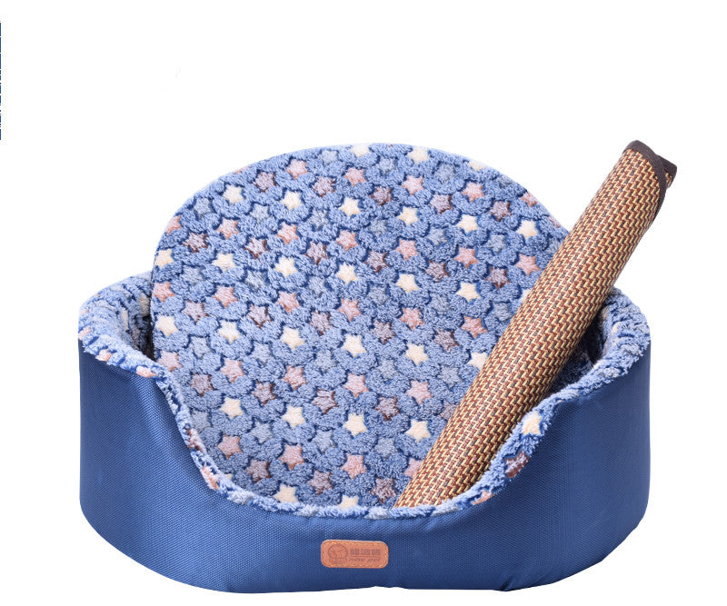 KFX-1867069 Universal Washable Oval Fossa Pet Bed for Small to Medium Dogs and Cats, Double-Strand Nylon with Oxford Cloth Jacket
