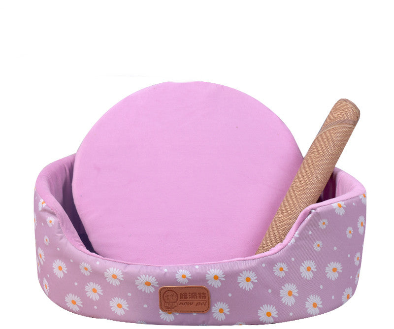 KFX-1867069 Universal Washable Oval Fossa Pet Bed for Small to Medium Dogs and Cats, Double-Strand Nylon with Oxford Cloth Jacket