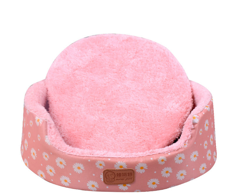 KFX-1867069 Universal Washable Oval Fossa Pet Bed for Small to Medium Dogs and Cats, Double-Strand Nylon with Oxford Cloth Jacket