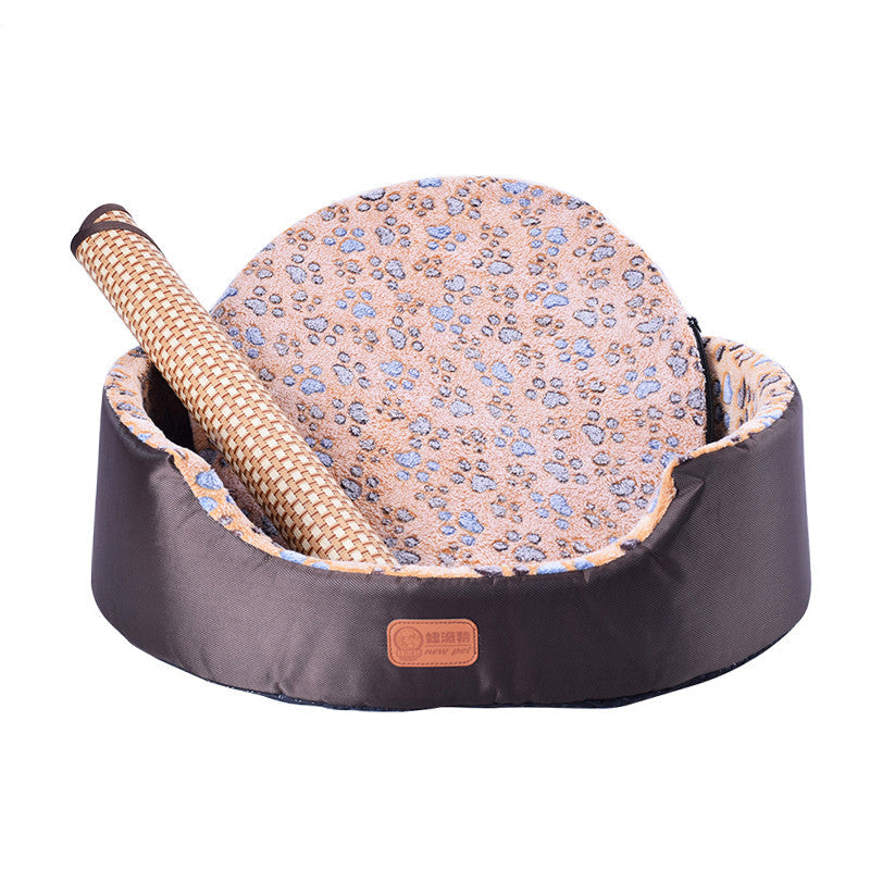 KFX-1867069 Universal Washable Oval Fossa Pet Bed for Small to Medium Dogs and Cats, Double-Strand Nylon with Oxford Cloth Jacket