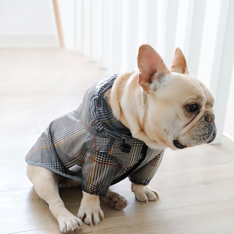 KFX-1867197 Stylish Grey Grid Dog Raincoat for Small to XXL Sizes