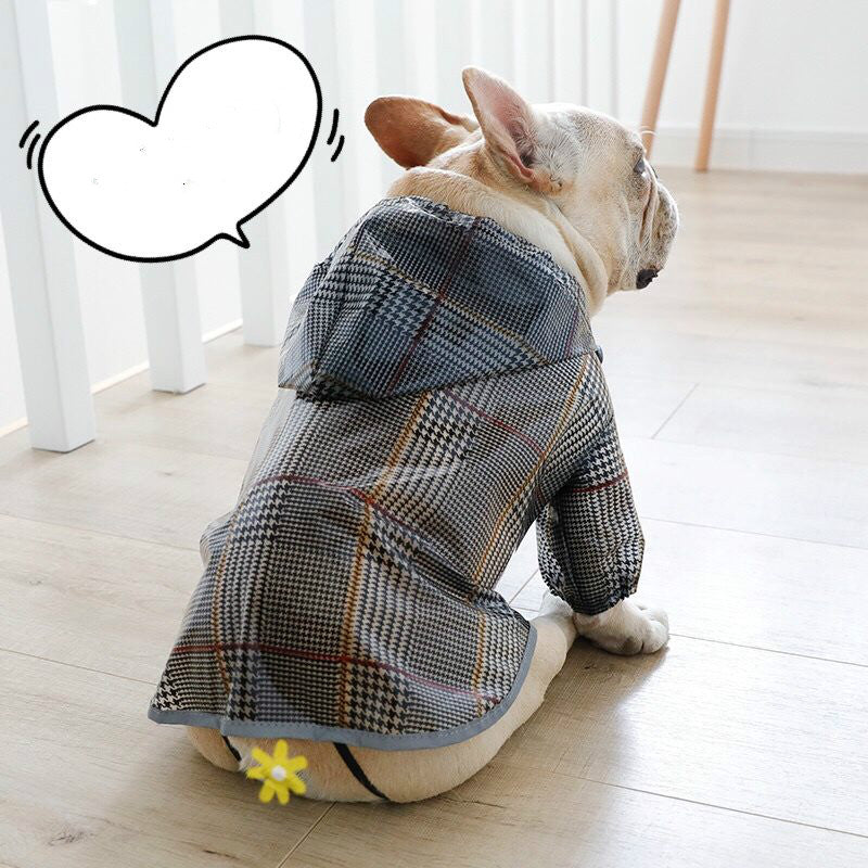 KFX-1867197 Stylish Grey Grid Dog Raincoat for Small to XXL Sizes