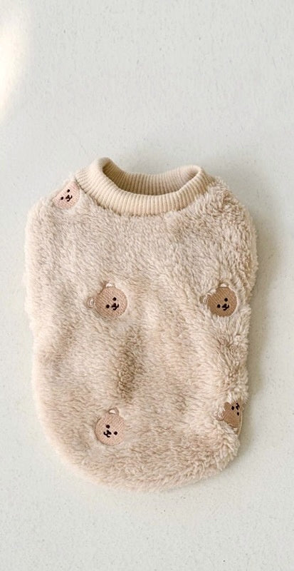 KFX-1869373 Fluffy Cat Jacket with Embroidery in White and Khaki - Various Sizes Available
