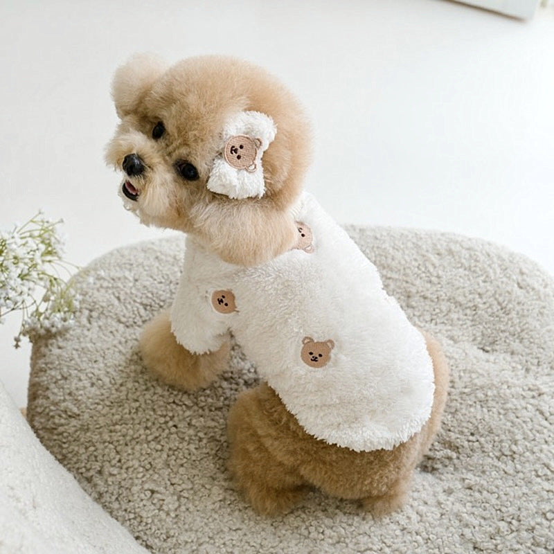 KFX-1869373 Fluffy Cat Jacket with Embroidery in White and Khaki - Various Sizes Available
