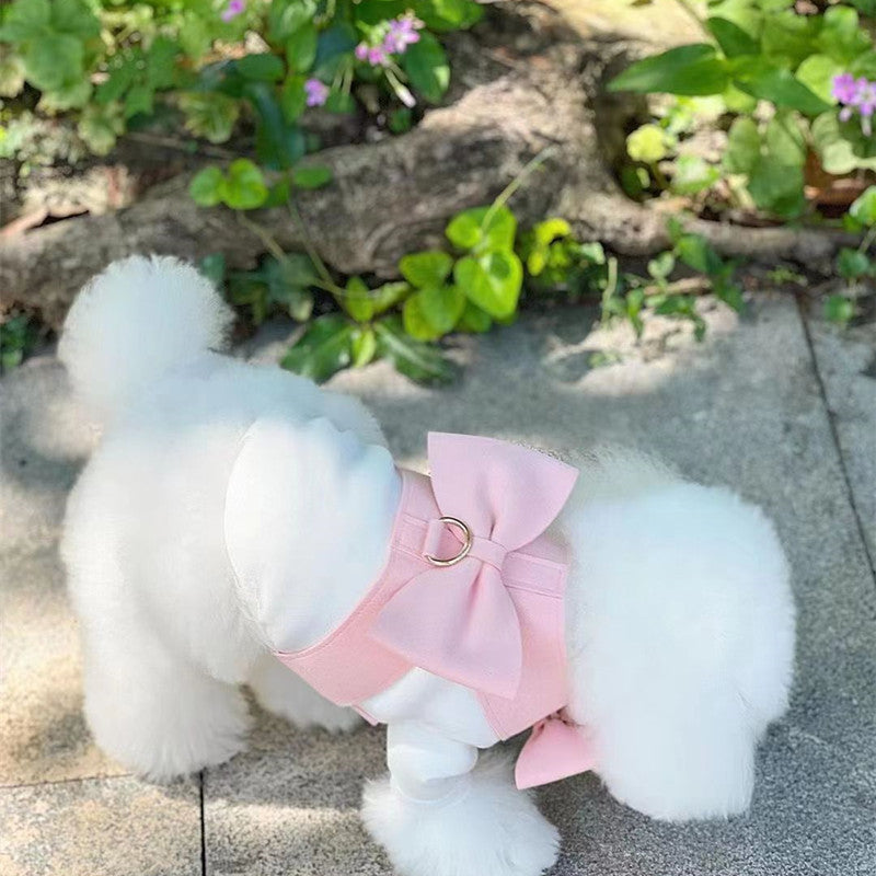 KFX-1872061 Handmade Pet Fleece Bow Chest Strap Lead Rope in Light Blue and Light Pink