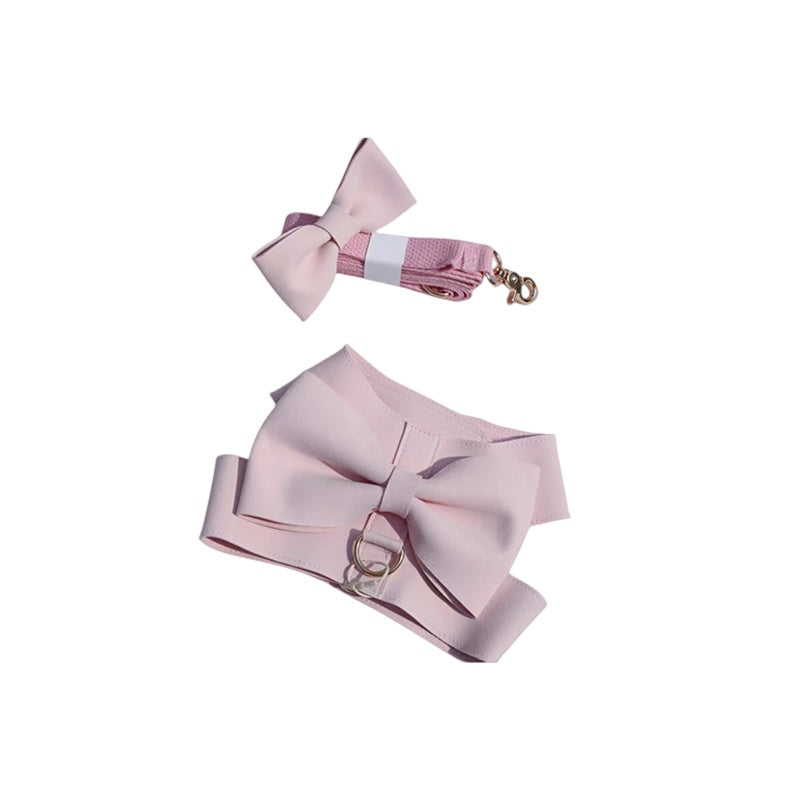 KFX-1872061 Handmade Pet Fleece Bow Chest Strap Lead Rope in Light Blue and Light Pink