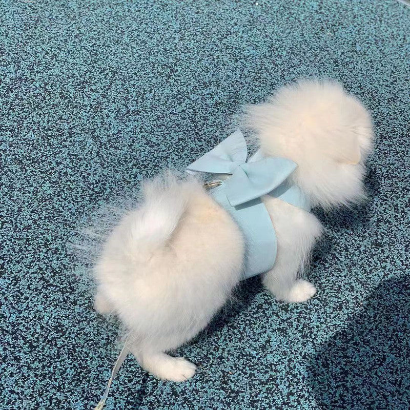 KFX-1872061 Handmade Pet Fleece Bow Chest Strap Lead Rope in Light Blue and Light Pink