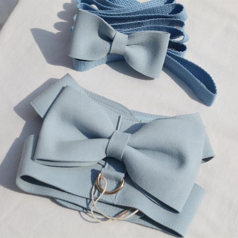 KFX-1872061 Handmade Pet Fleece Bow Chest Strap Lead Rope in Light Blue and Light Pink