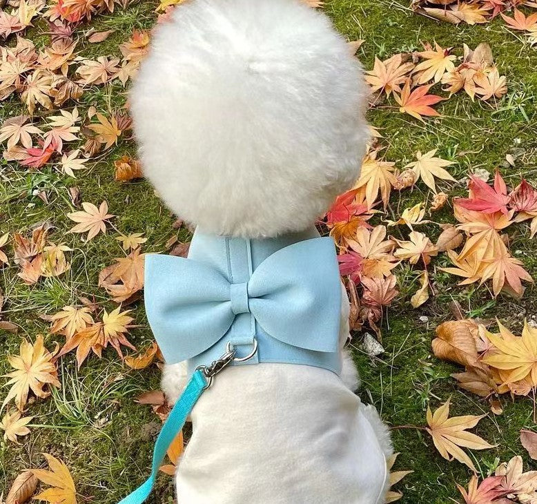KFX-1872061 Handmade Pet Fleece Bow Chest Strap Lead Rope in Light Blue and Light Pink