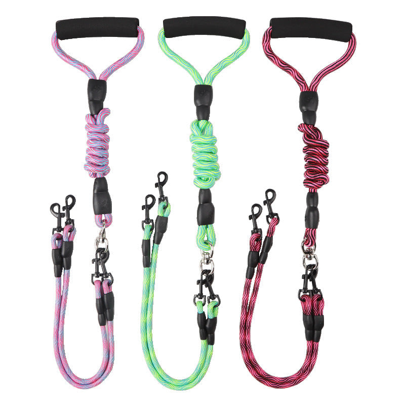 KFX-1872573 Wave Pattern Detachable Traction Rope for Pets - Anti-Winding Nylon Design in Pink, Green, and Rose Red